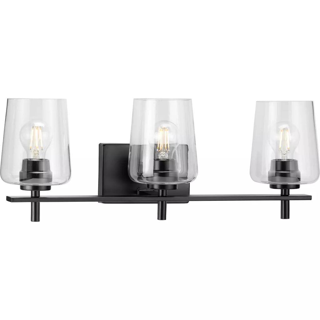 3 Light 120 volt Matte Black Vanity Clear Glass Light Fixture 1