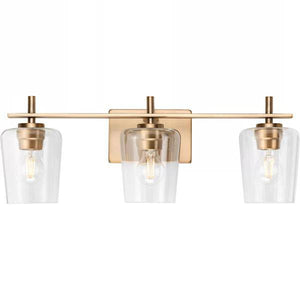 3 Light 120 volt Vintage Brass Vanity Clear Glass Light Fixture 2