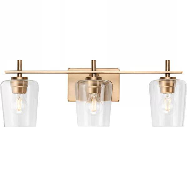 3 Light 120 volt Vintage Brass Vanity Clear Glass Light Fixture 2
