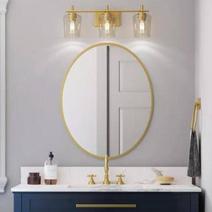 3 Light 120 volt Vintage Brass Vanity Clear Glass Light Fixture 3