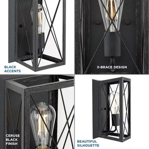 1 Light Textured Black/Black Oak Accents Sconce Light Fixture 3