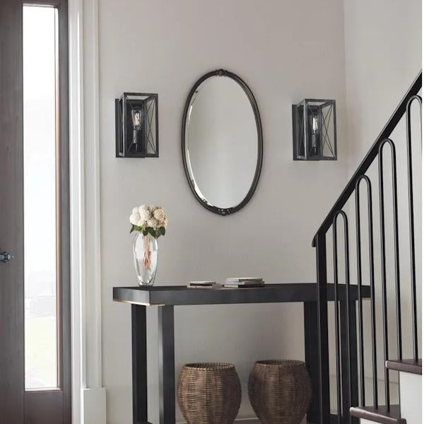 1 Light Textured Black/Black Oak Accents Sconce Light Fixture 4