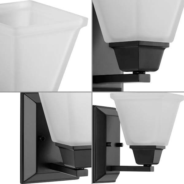 1 Light 120 volt Matte Black Vanity Etched Glass Light Fixture 2