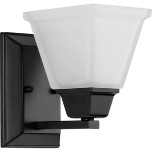 1 Light 120 volt Matte Black Vanity Etched Glass Light Fixture 1