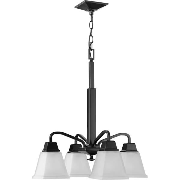 4 Light Matte Black Etched Opal Glass Shade Chandelier Light Fixture 2