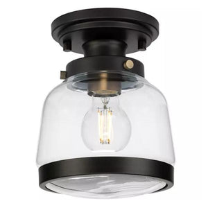 1 Light 120 volt Matte Black Round Clear Glass Ceiling Light Fixture 1