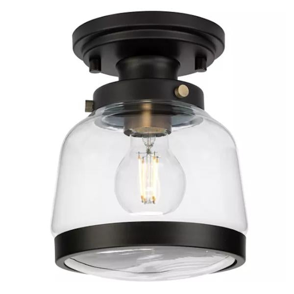 1 Light 120 volt Matte Black Round Clear Glass Ceiling Light Fixture 1
