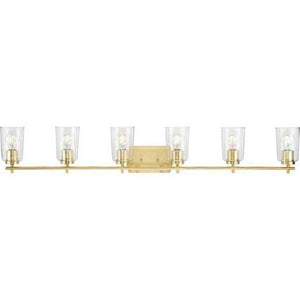 6 Light 120 volt Satin Brass Vanity Clear Glass Light Fixture 3