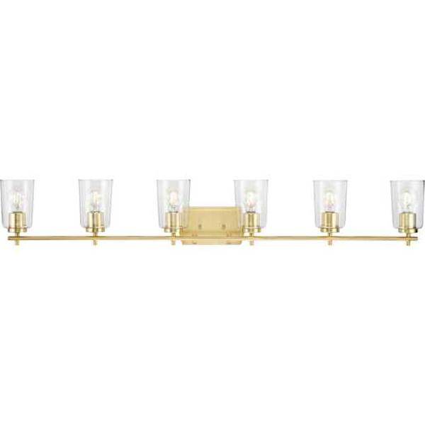 6 Light 120 volt Satin Brass Vanity Clear Glass Light Fixture 3