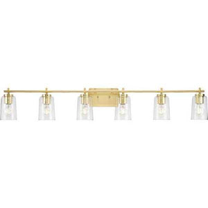 6 Light 120 volt Satin Brass Vanity Clear Glass Light Fixture 1