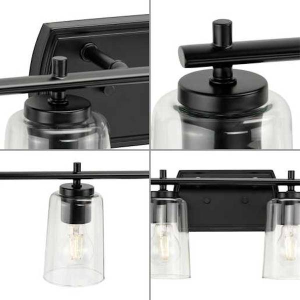 6 Light 120 volt Matte Black Vanity Clear Glass Light Fixture 2