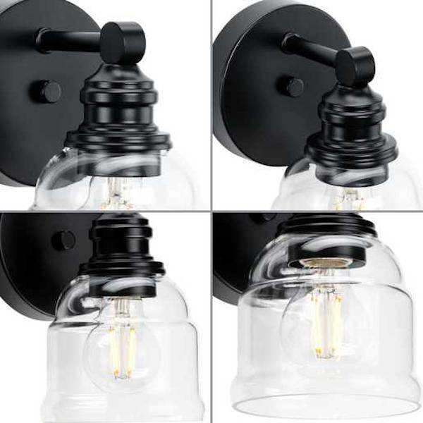 1 Light 120 volt Matte Black Vanity Clear Glass Light Fixture 2