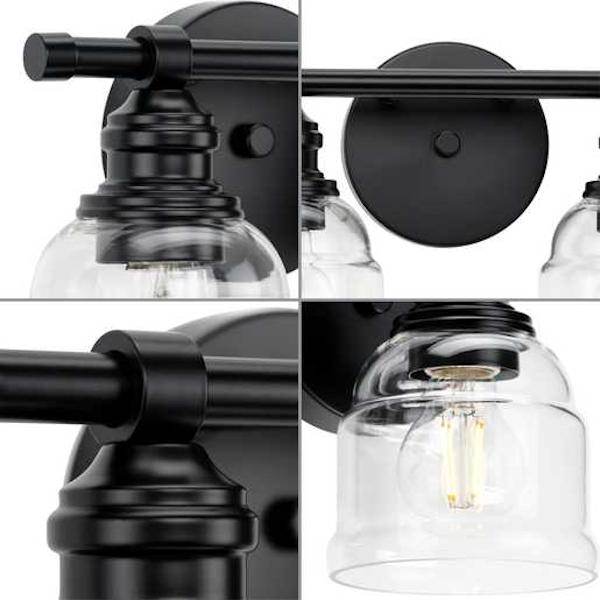 2 Light 120 volt Matte Black Vanity Clear Glass Light Fixture 2