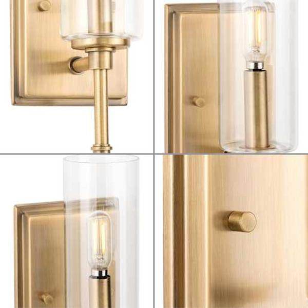 1 Light 120 volt Vintage Brass Vanity Clear Glass Light Fixture 2