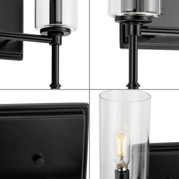 2 Light 120 volt Matte Black Vanity Clear Glass Light Fixture 2