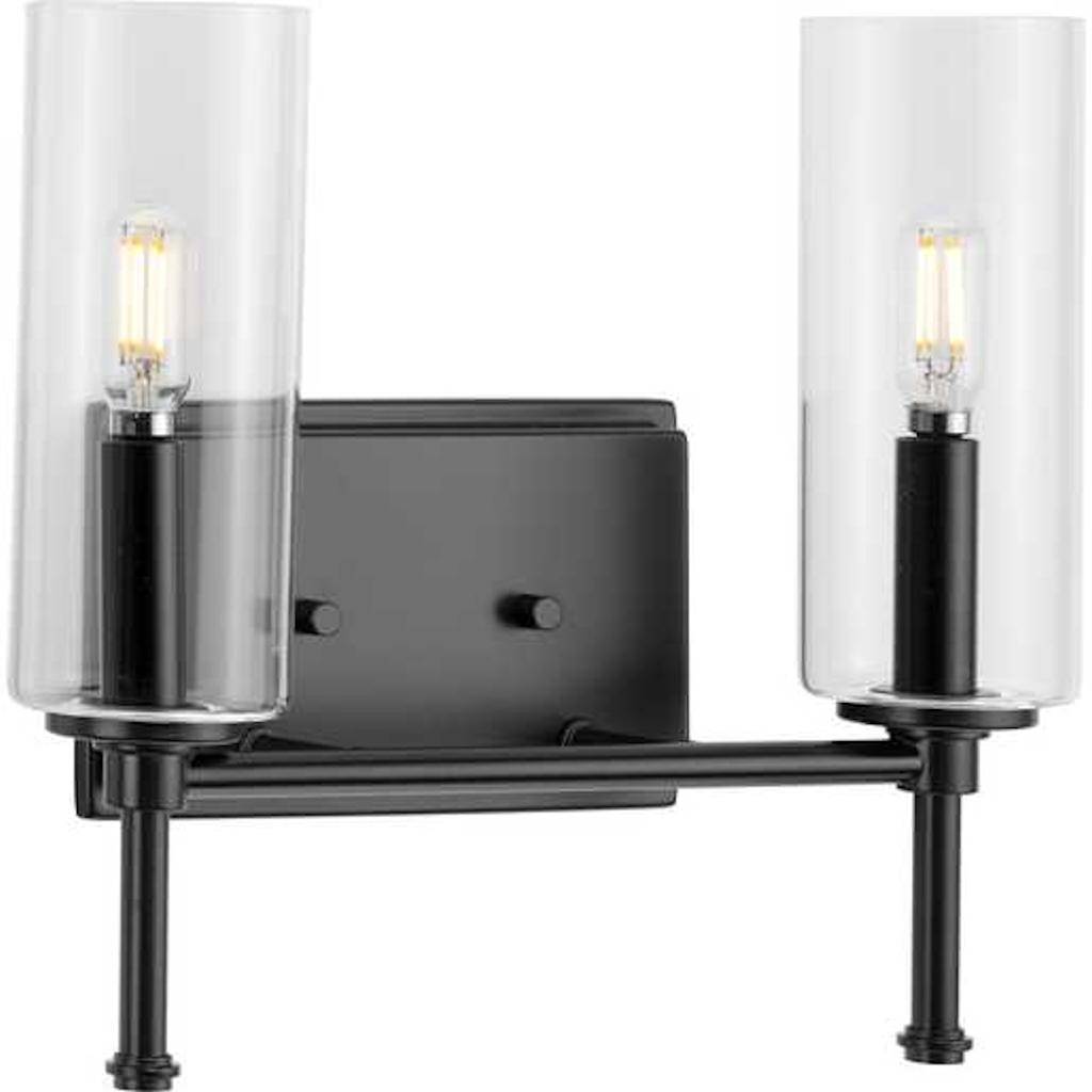 2 Light 120 volt Matte Black Vanity Clear Glass Light Fixture 1