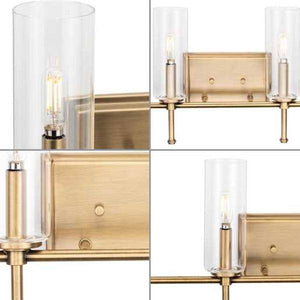 4 Light 120 volt Vintage Brass Vanity Clear Glass Light Fixture 2
