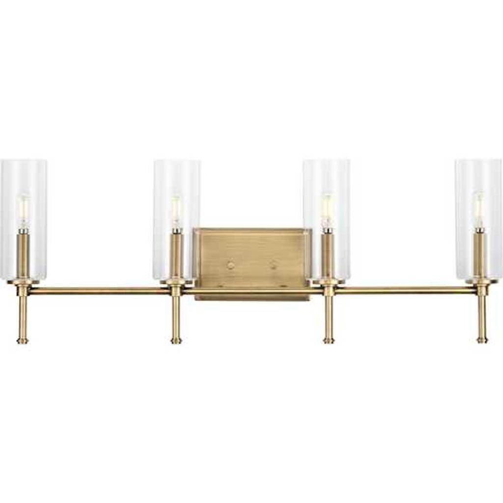 4 Light 120 volt Vintage Brass Vanity Clear Glass Light Fixture 1