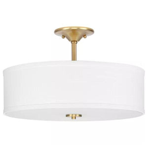 2 Light 120 volt Satin Brass Fabric Shade Ceiling Light Fixture 1