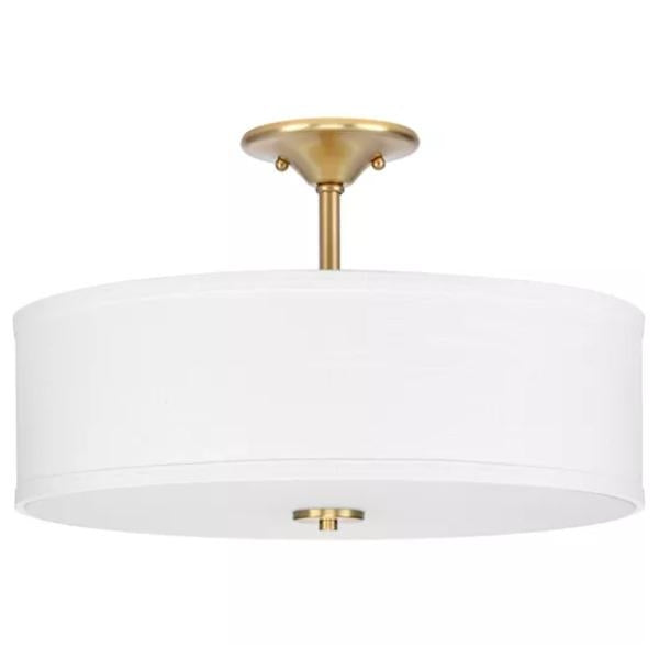 2 Light 120 volt Satin Brass Fabric Shade Ceiling Light Fixture 1