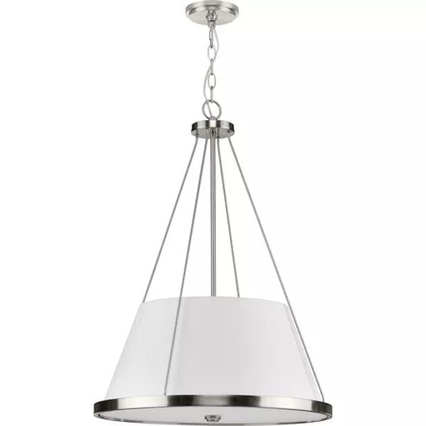 1 Light Brushed Nickel White Fabric Shade Pendant Light Fixture 2