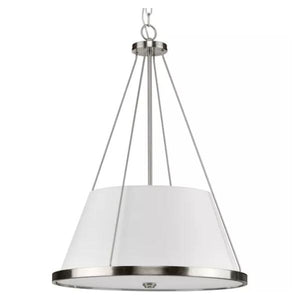 1 Light Brushed Nickel White Fabric Shade Pendant Light Fixture 1