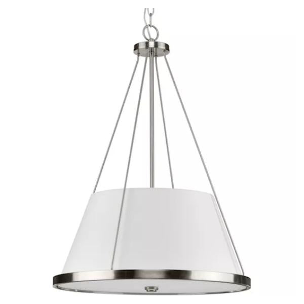1 Light Brushed Nickel White Fabric Shade Pendant Light Fixture 1