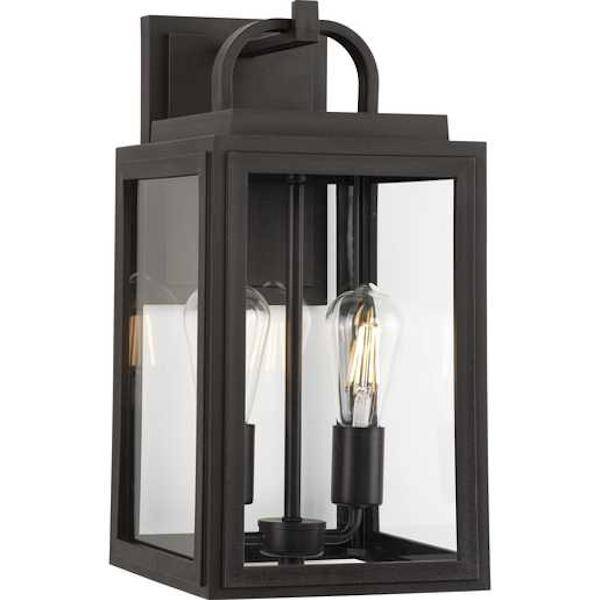 2 Light Antique Bronze with Clear Glass Outdoor Grandbury Medium Wall Light Fixture 1