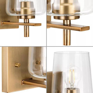 1 Light 120 volt Vintage Brass Vanity Clear Glass Light Fixture 2
