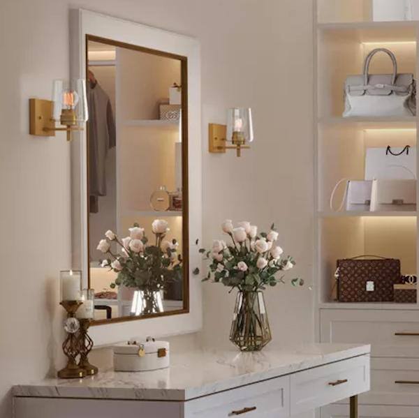 1 Light 120 volt Vintage Brass Vanity Clear Glass Light Fixture 3