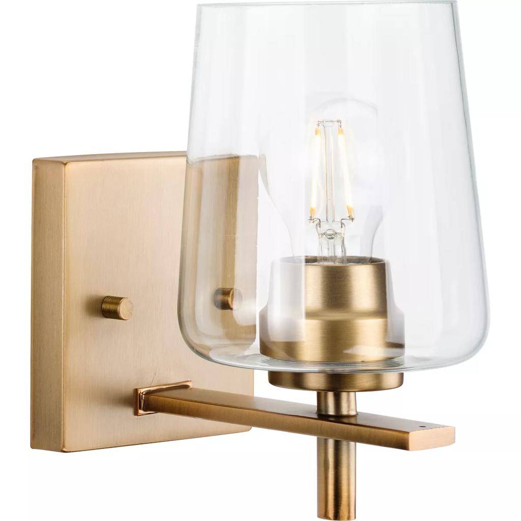 1 Light 120 volt Vintage Brass Vanity Clear Glass Light Fixture 1