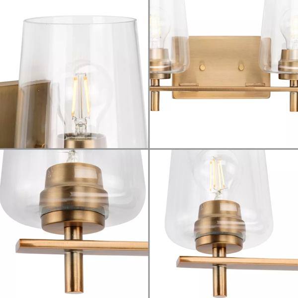 4 Light 120 volt Vintage Brass Vanity Clear Glass Light Fixture 2
