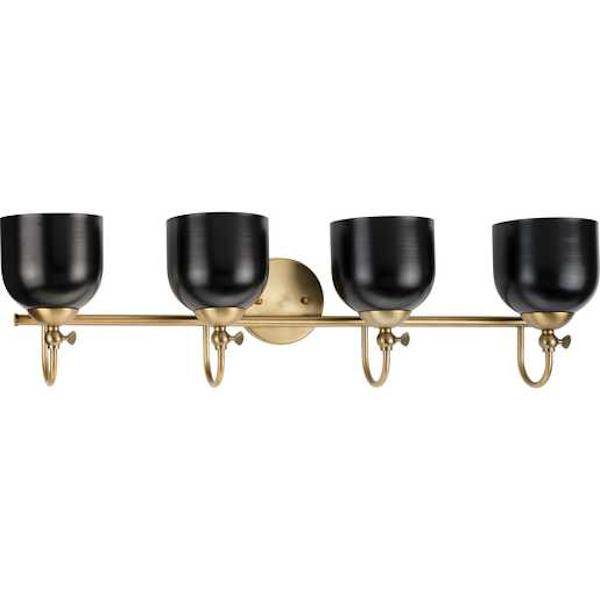 4 Light 120 volt Vintage Brass Black Metal Dome Light Fixture 3