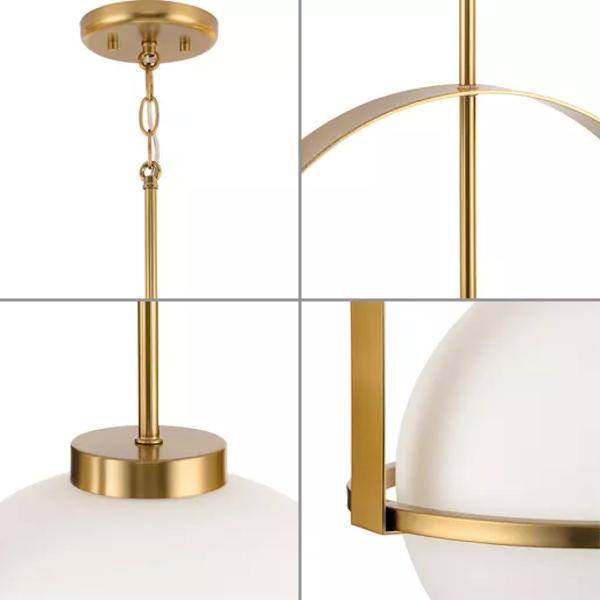 1 Light Brushed Bronze Etched Opal Glass Globe Pendant Light Fixture 2