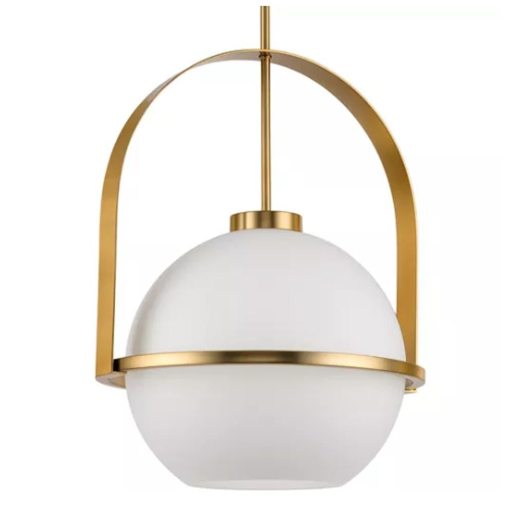 1 Light Brushed Bronze Etched Opal Glass Globe Pendant Light Fixture 1