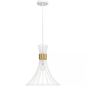 1 Light Satin White Brushed Bronze Accent Mid-Century Modern Style Pendant Light Fixture 2