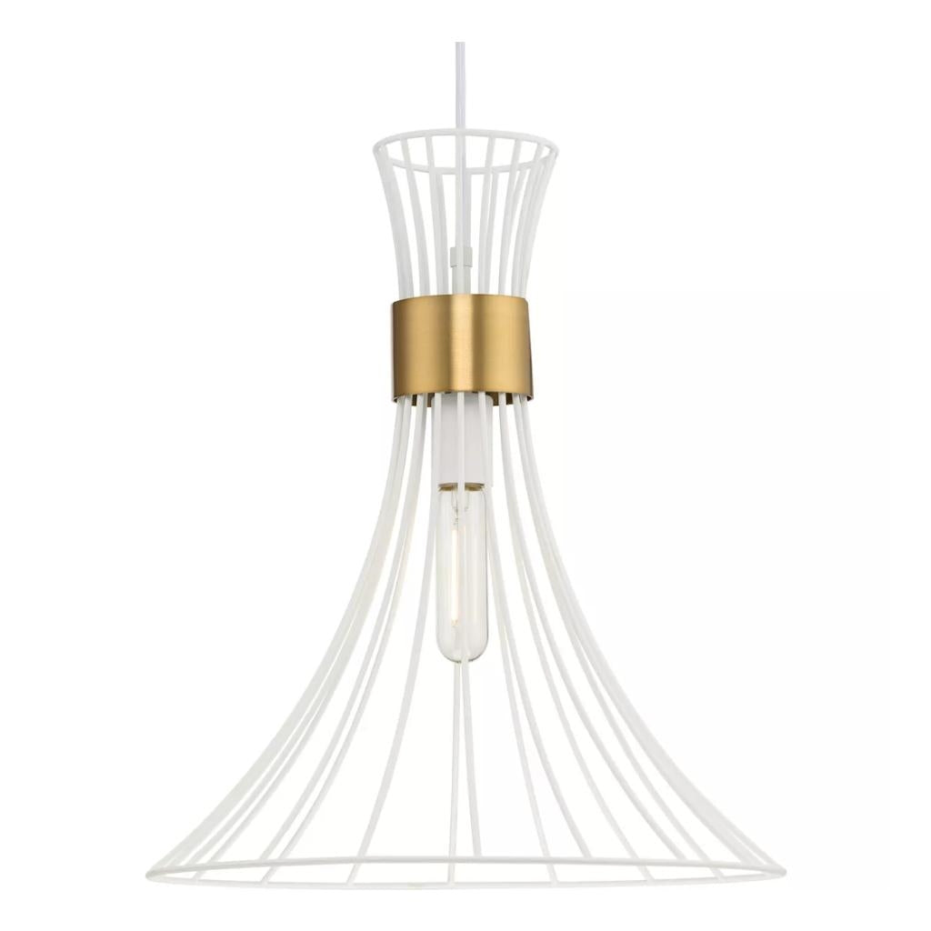 1 Light Satin White Brushed Bronze Accent Mid-Century Modern Style Pendant Light Fixture 1