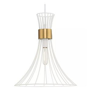 1 Light Satin White Brushed Bronze Accent Mid-Century Modern Style Pendant Light Fixture 1