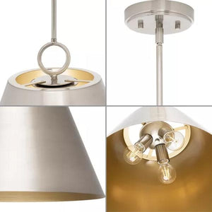 3 Light Brushed Nickel Metal Dome Dimmable Pendant Light Fixture 2