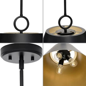 3 Light Matte Black Metal Dome Dimmable Pendant Light Fixture 2