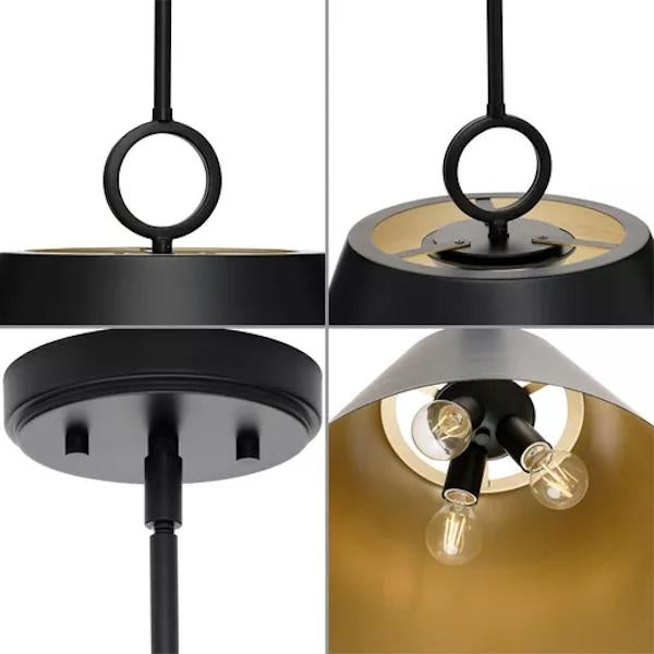 3 Light Matte Black Metal Dome Dimmable Pendant Light Fixture 2