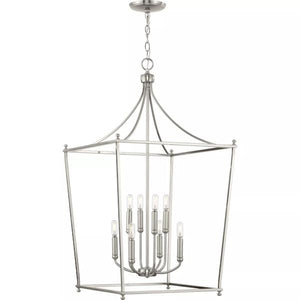 8 Light Brushed Nickel Finish Open Cage Design Pendant Light Fixture 2