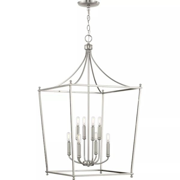 8 Light Brushed Nickel Finish Open Cage Design Pendant Light Fixture 2