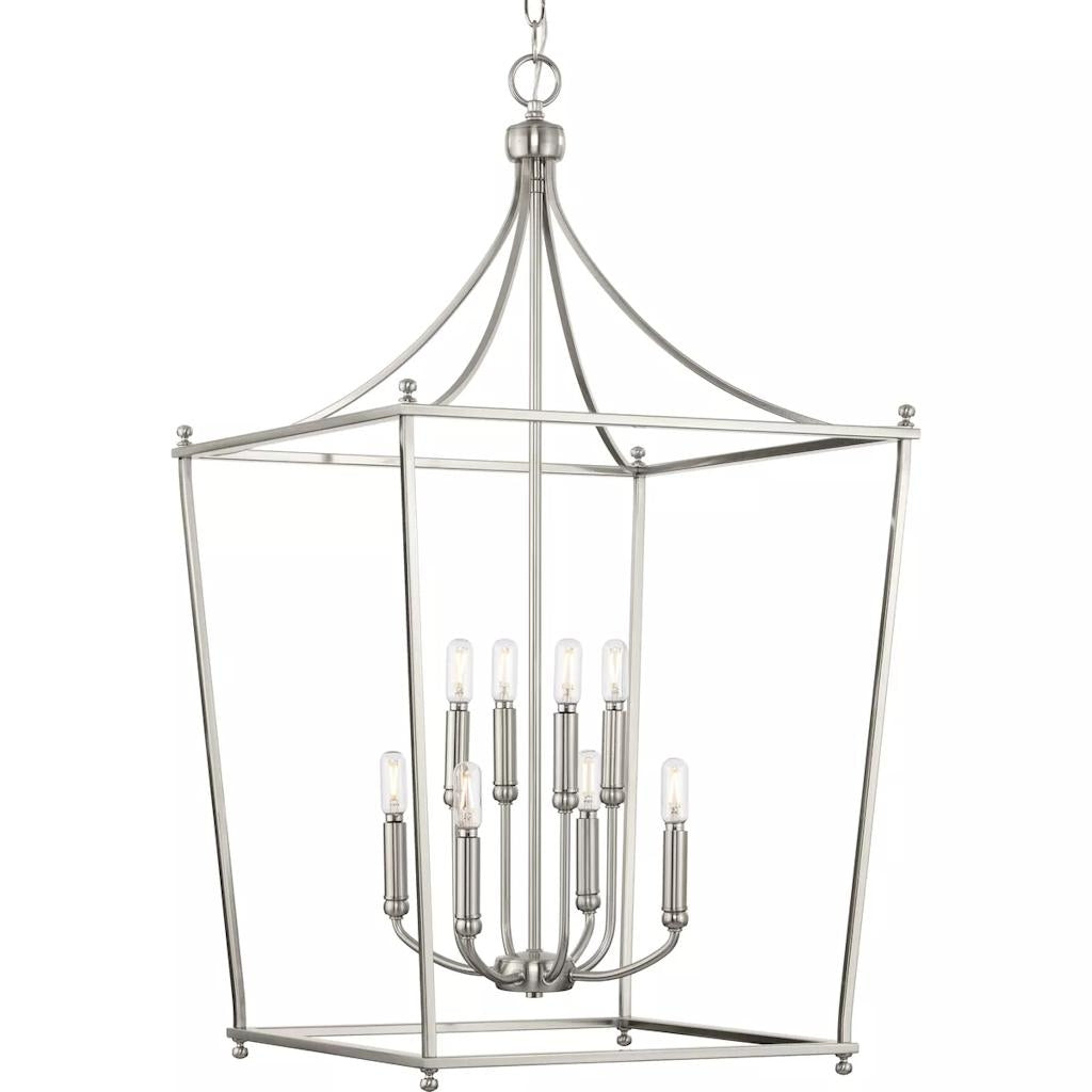 8 Light Brushed Nickel Finish Open Cage Design Pendant Light Fixture 1