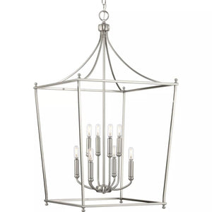 8 Light Brushed Nickel Finish Open Cage Design Pendant Light Fixture 1