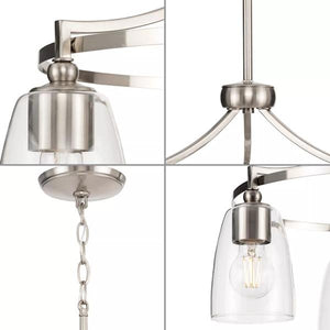 3 Light Brushed Nickel Clear Glass Shade Chandelier Light Fixture 2