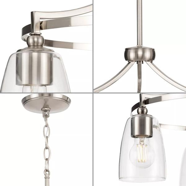 3 Light Brushed Nickel Clear Glass Shade Chandelier Light Fixture 2