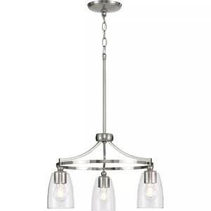 3 Light Brushed Nickel Clear Glass Shade Chandelier Light Fixture 3