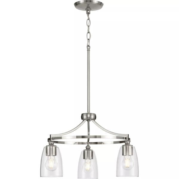 3 Light Brushed Nickel Clear Glass Shade Chandelier Light Fixture 3