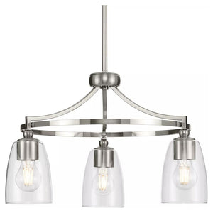 3 Light Brushed Nickel Clear Glass Shade Chandelier Light Fixture 1